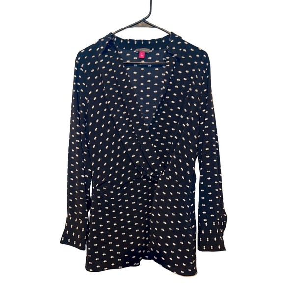 Vince Camuto Women's Long Sleeve V-Neck Top Blouse Black and White Size PL - Picture 4 of 9